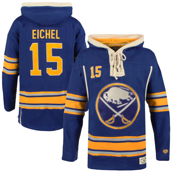 Sabres 15 Jack Eichel Blue All Stitched Hooded Sweatshirt - Click Image to Close