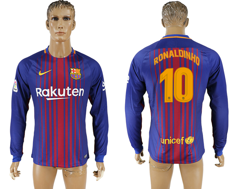 2017-18 Barcelona 10 RONALDINHO Home Long Sleeve Thailand Soccer Jersey