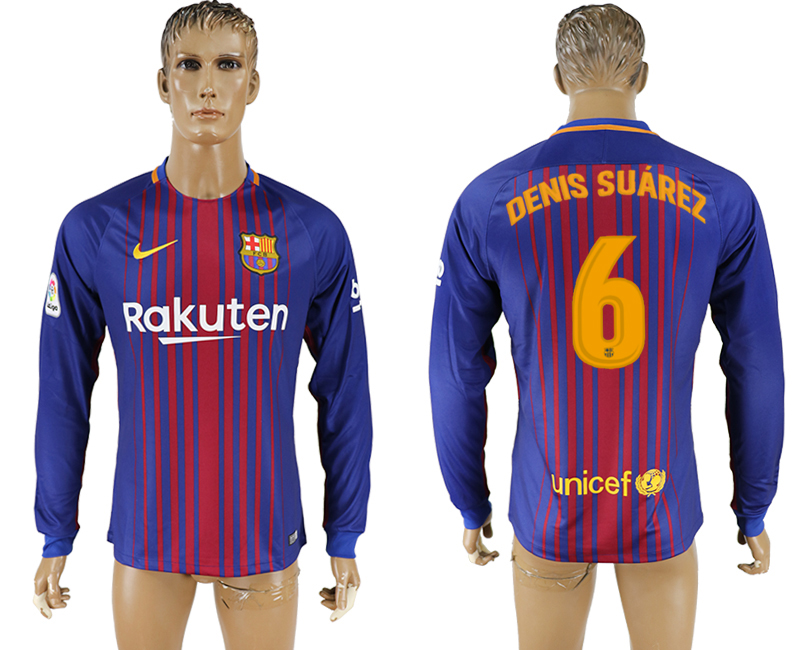 2017-18 Barcelona 6 DENIS SUAREZ Home Long Sleeve Thailand Soccer Jersey