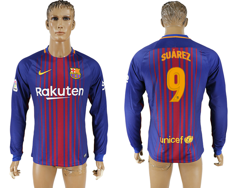 2017-18 Barcelona 9 SUAREZ Home Long Sleeve Thailand Soccer Jersey 2017-18 Barcelona 9 SUAREZ Home Long Sleeve Thailand Soccer Jersey