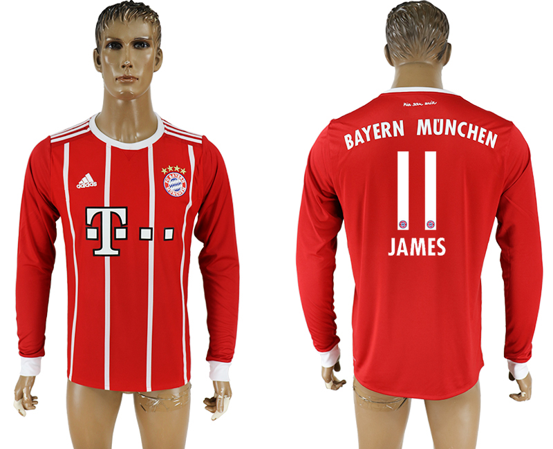 2017-18 Bayern Munich 11 JAMES Home Long Sleeve Thailand Soccer Jersey