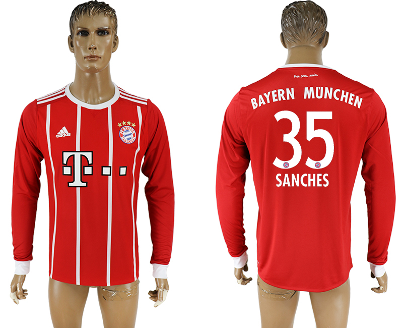 2017-18 Bayern Munich 35 SANCHES Home Long Sleeve Thailand Soccer Jersey 2017-18 Bayern Munich 35 SANCHES Home Long Sleeve Thailand Soccer Jersey