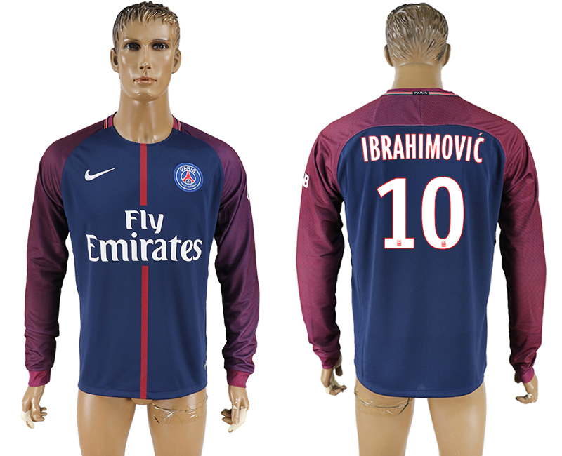 2017-18 Paris Saint-Germain 10 IBRAHIMOVIC Home Long Sleeve Thailand Soccer Jersey