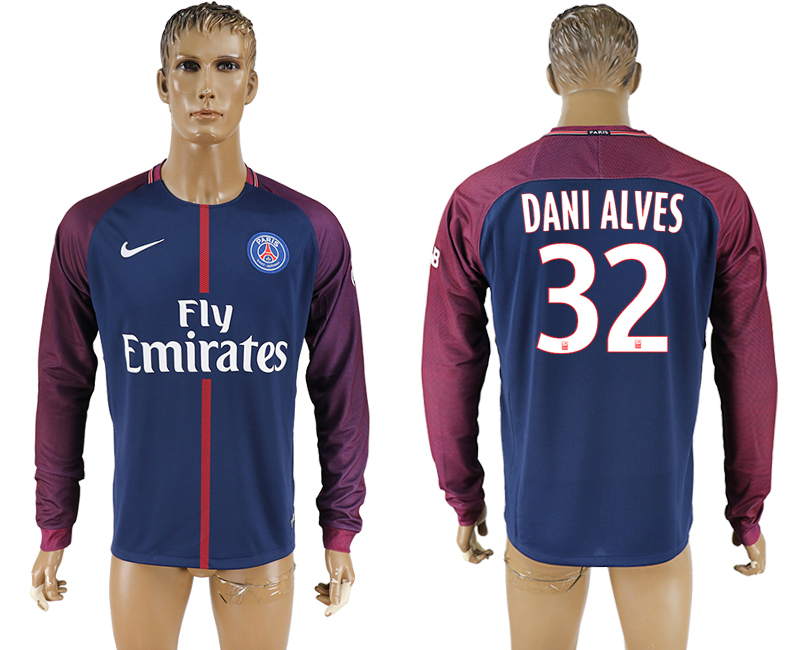 2017-18 Paris Saint-Germain 32 DANI ALVES Home Long Sleeve Thailand Soccer Jersey