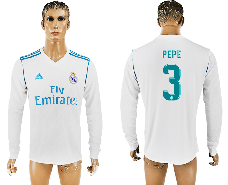 2017-18 Real Madrid 3 PEPE Home Long Sleeve Thailand Soccer Jersey