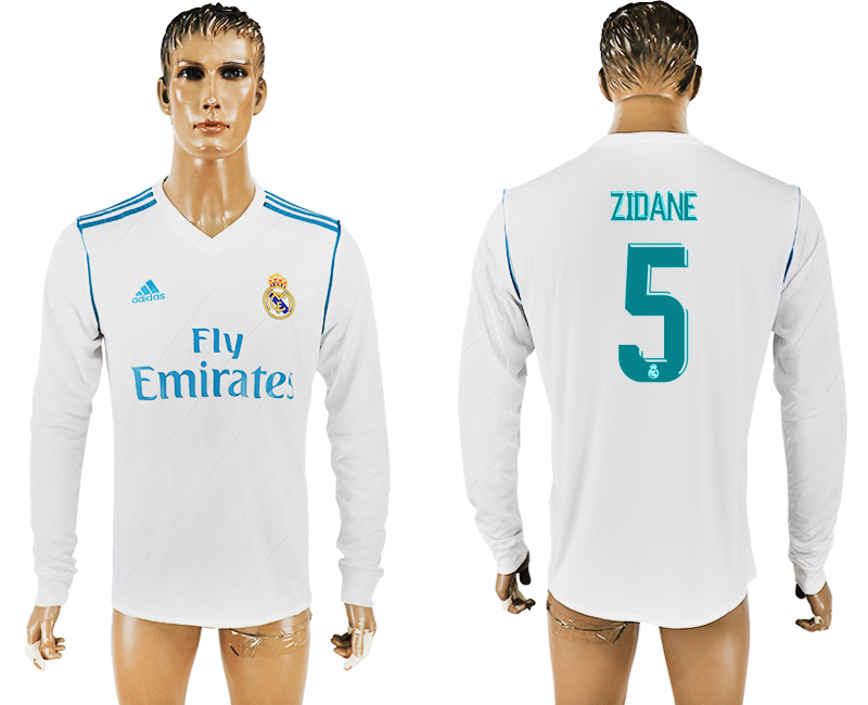 2017-18 Real Madrid 5 ZIDANE Home Long Sleeve Thailand Soccer Jersey