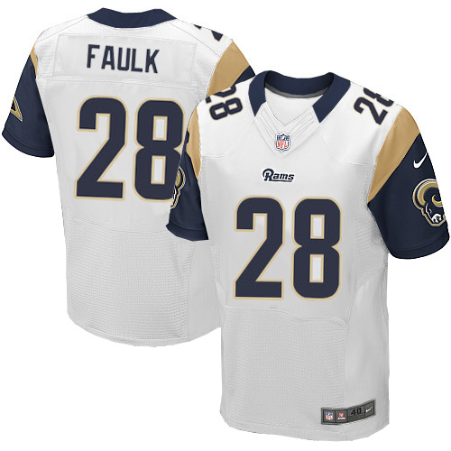Nike Rams 28 Marshall Faulk White Elite Jersey - Click Image to Close