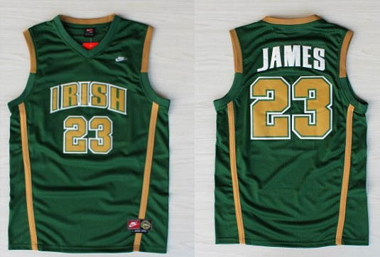 Irish High School 23 LeBron James Green Baskteball Jersey