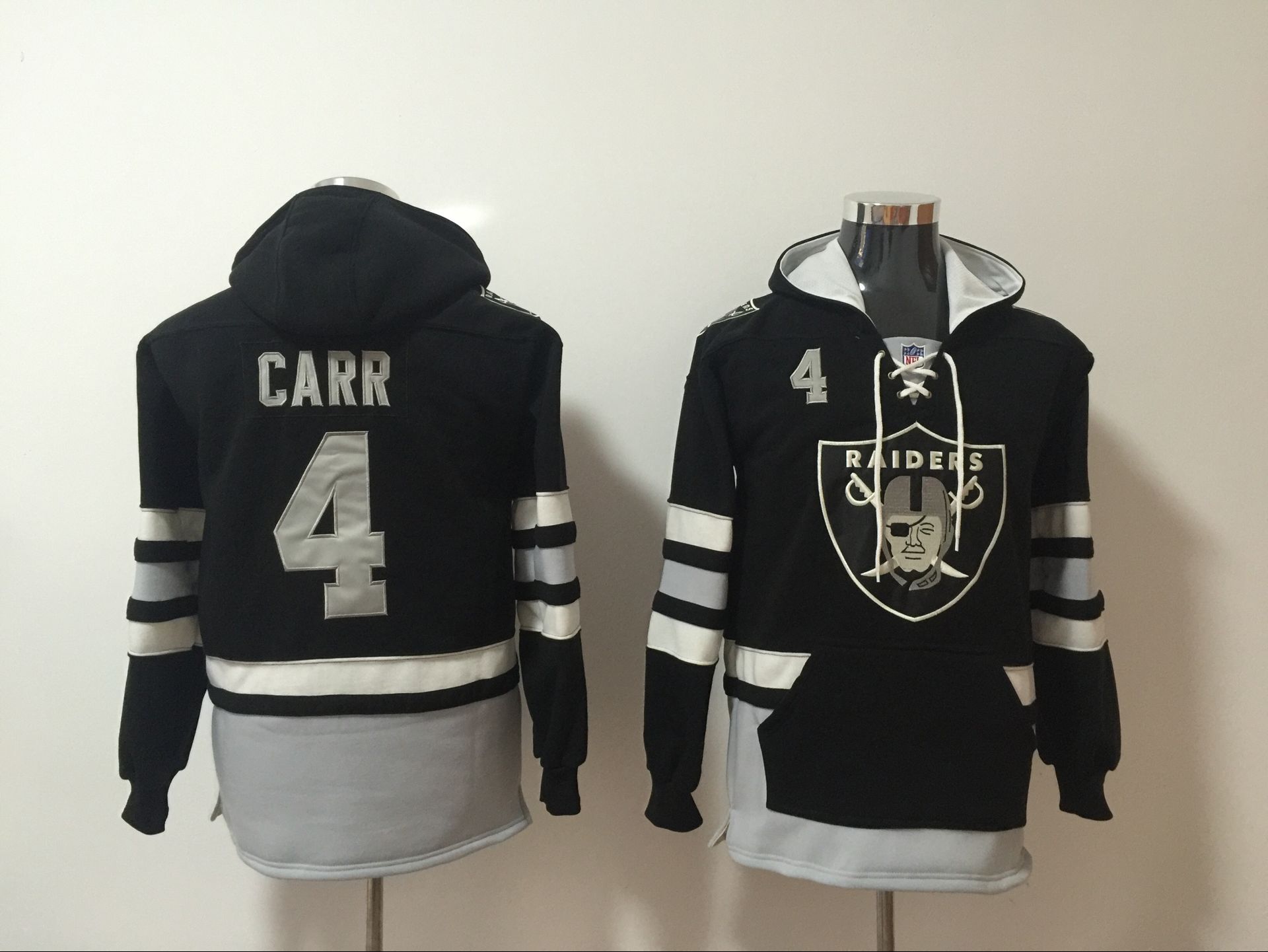 Oakland Raiders 4 Derek Carr Black All Stitched Hooded Sweatshirt