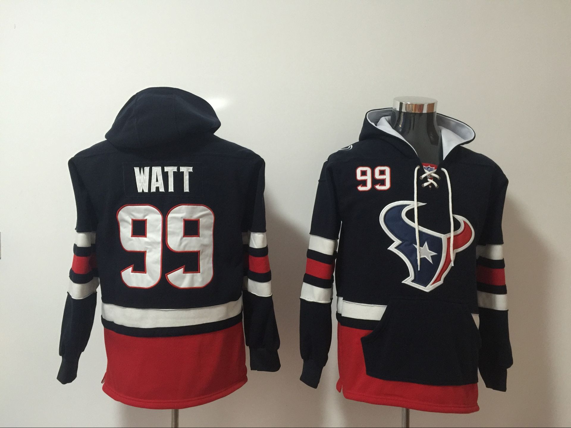 Houston Texans 99 J.J. Watt Navy All Stitched Hooded Sweatshirt
