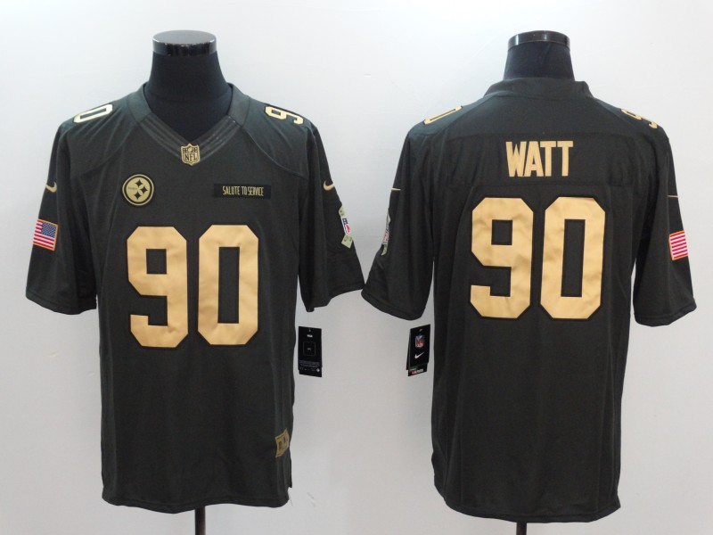 Nike Steelers 90 T.J. Watt Anthracite Gold Salute To Service Limited Jersey