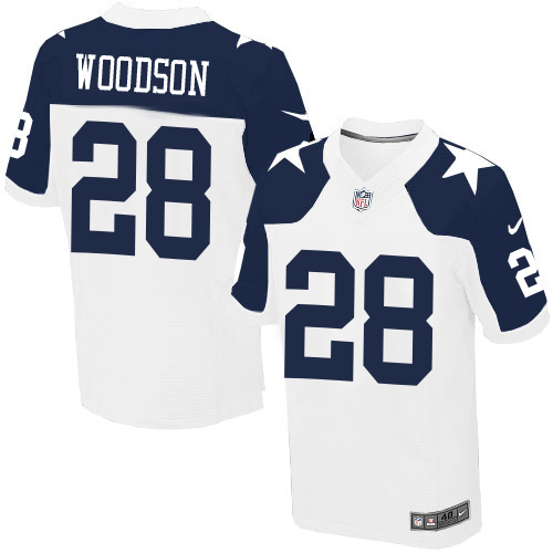 Nike Cowboys 28 Darren Woodson White Throwback Elite Jersey