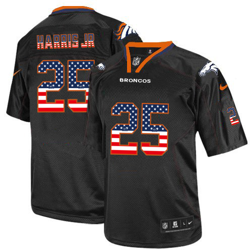 Nike Broncos 25 Chris Harris Jr. Black USA Flag Fashion Elite Jersey