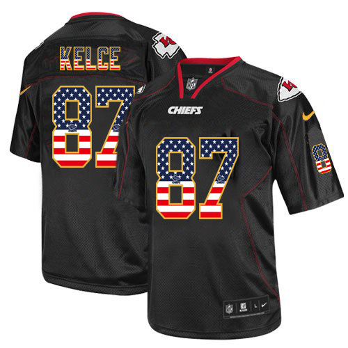 Nike Chiefs 87 Travis Kelce Black USA Flag Fashion Elite Jersey - Click Image to Close