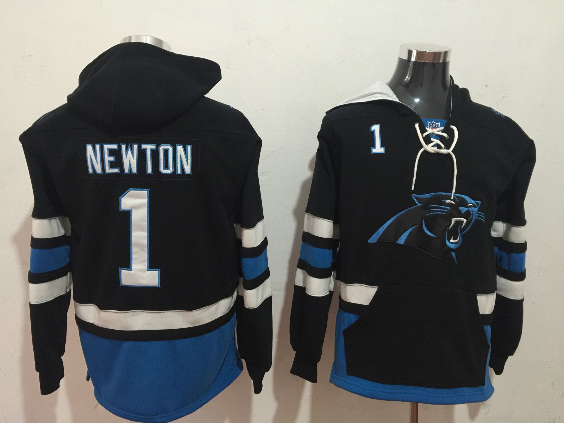 Carolina Panthers 1 Cam Newton Black All Stitched Hooded Sweatshirt