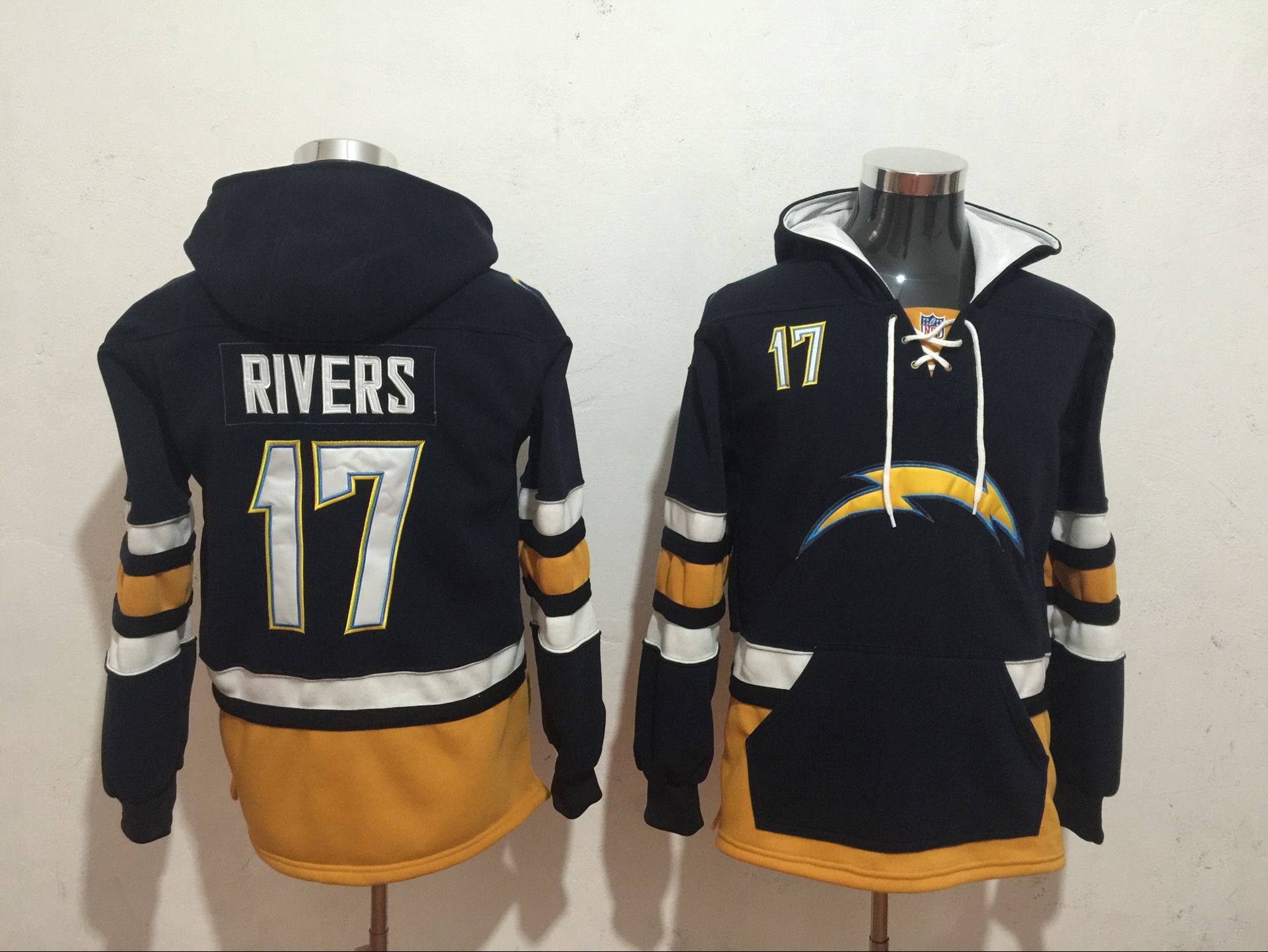 Los Angeles Chargers 17 Philip Rivers Black All Stitched Hooded Sweatshirt
