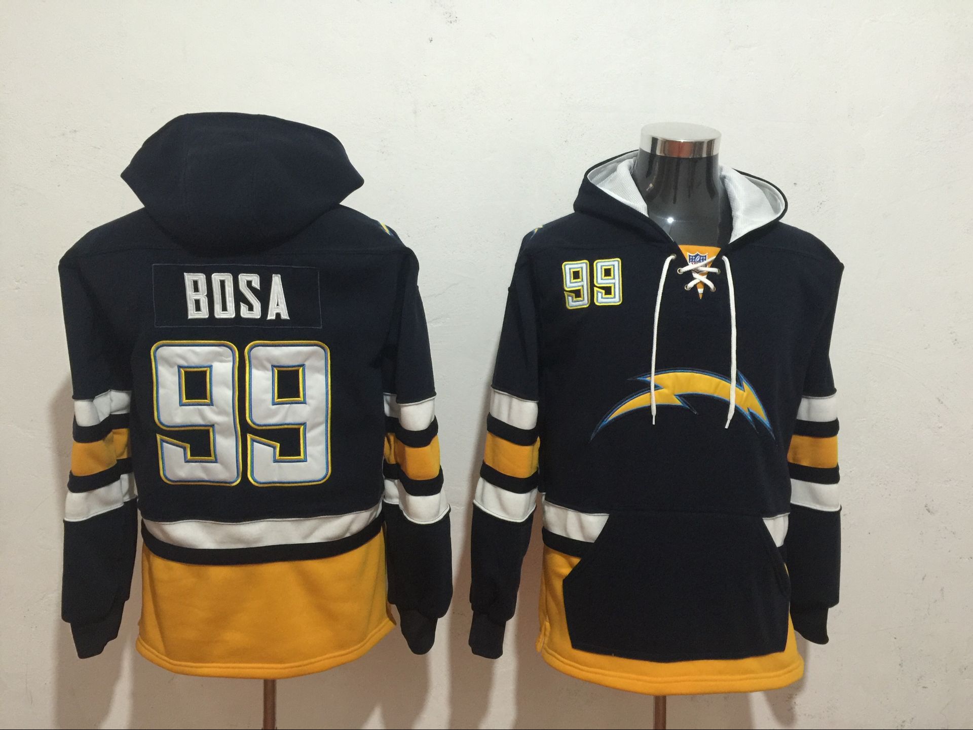 Los Angeles Chargers 99 Joey Bosa Black All Stitched Hooded Sweatshirt