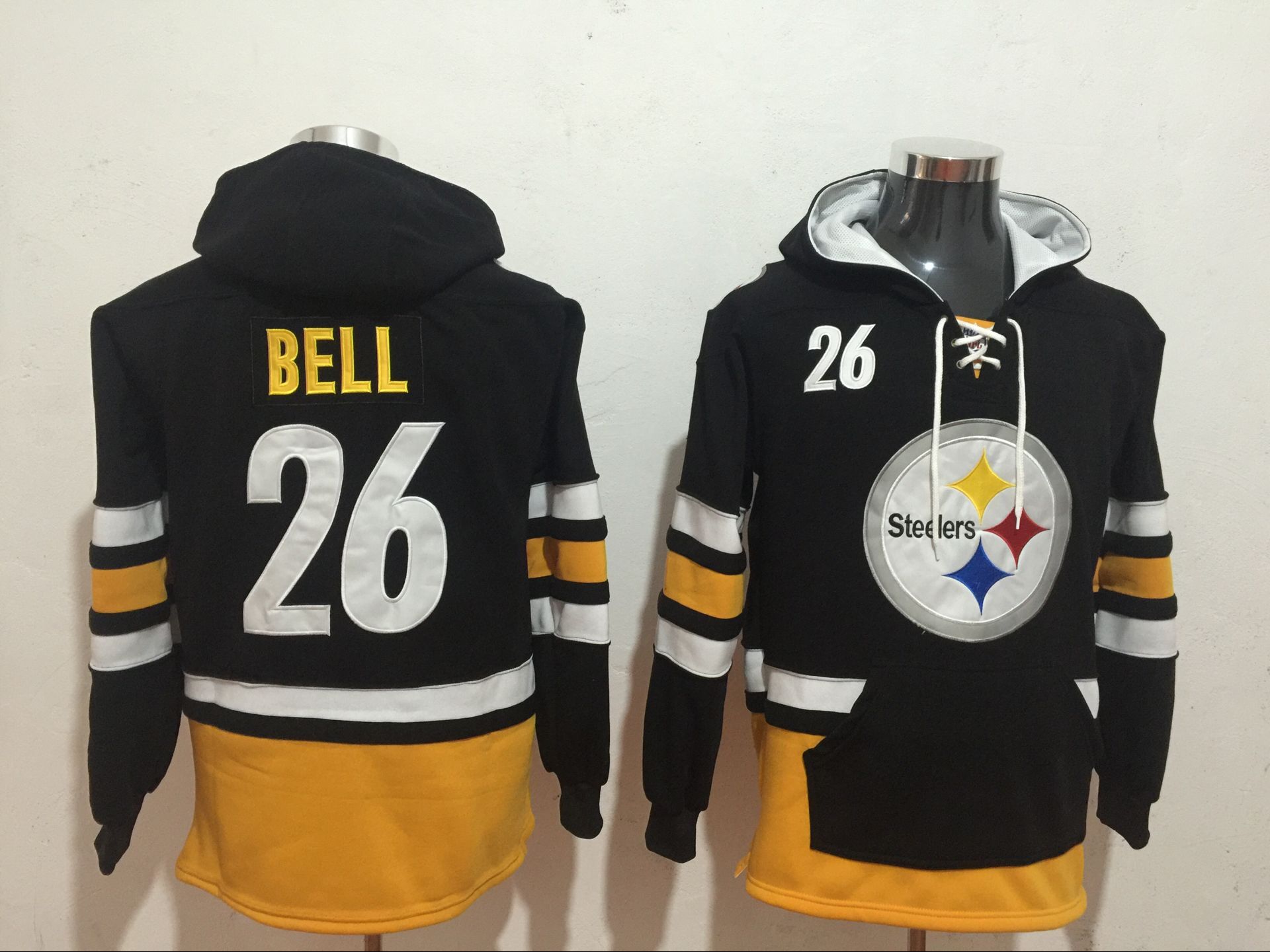 Pittsburgh Steelers 26 Le'Veon Bell Black All Stitched Hooded Sweatshirt