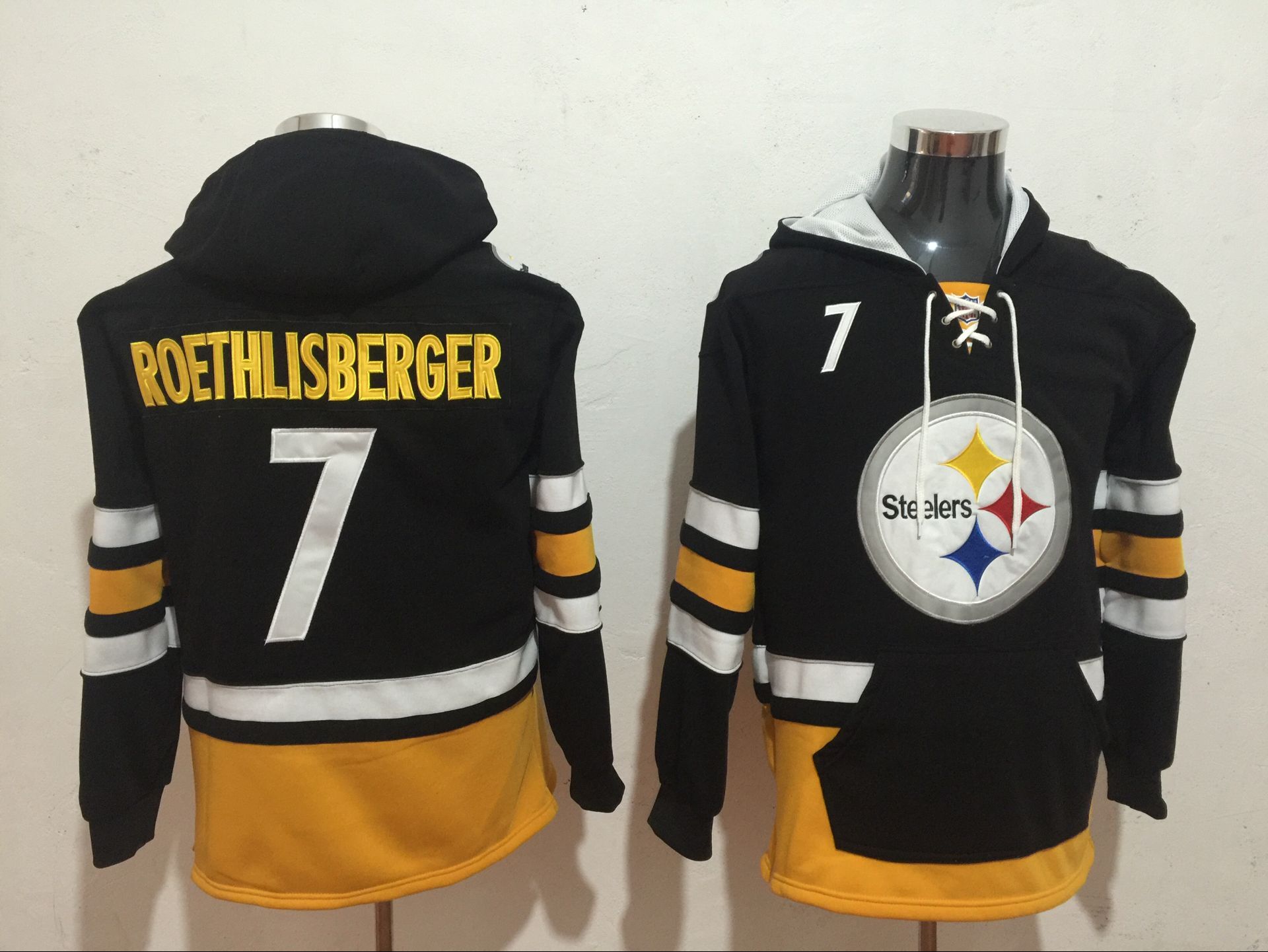 Pittsburgh Steelers 7 Ben Roethlisberger Black All Stitched Hooded Sweatshirt