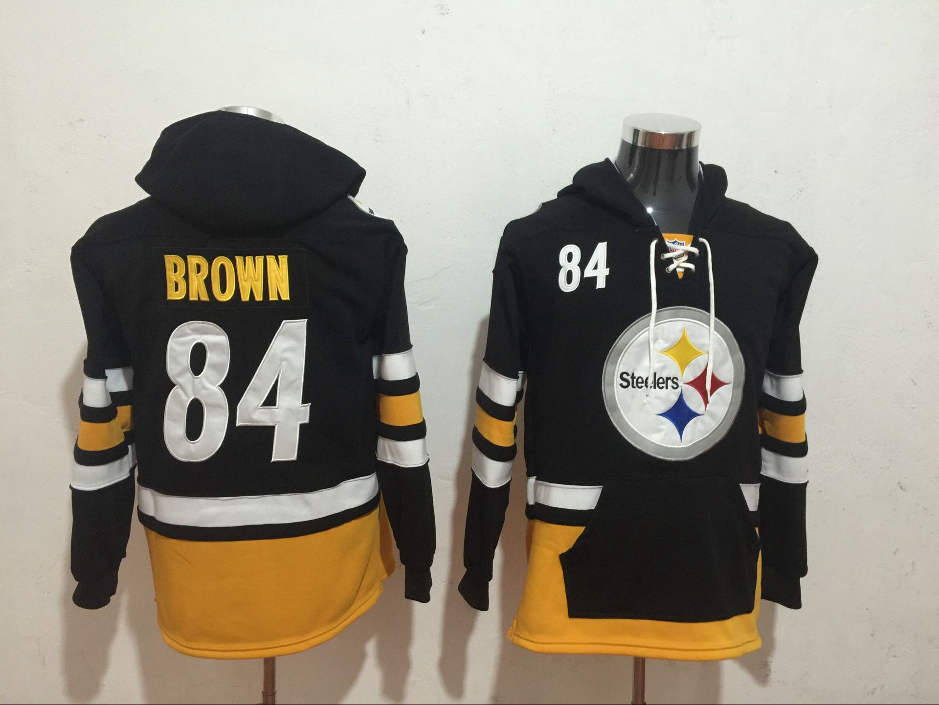 Pittsburgh Steelers 84 Antonio Brown Black All Stitched Hooded Sweatshirt