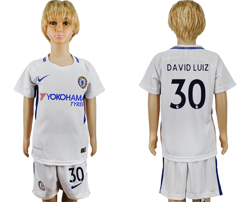 2017-18 Chelsea 30 DAVID LUIZ Away Youth Soccer Jersey