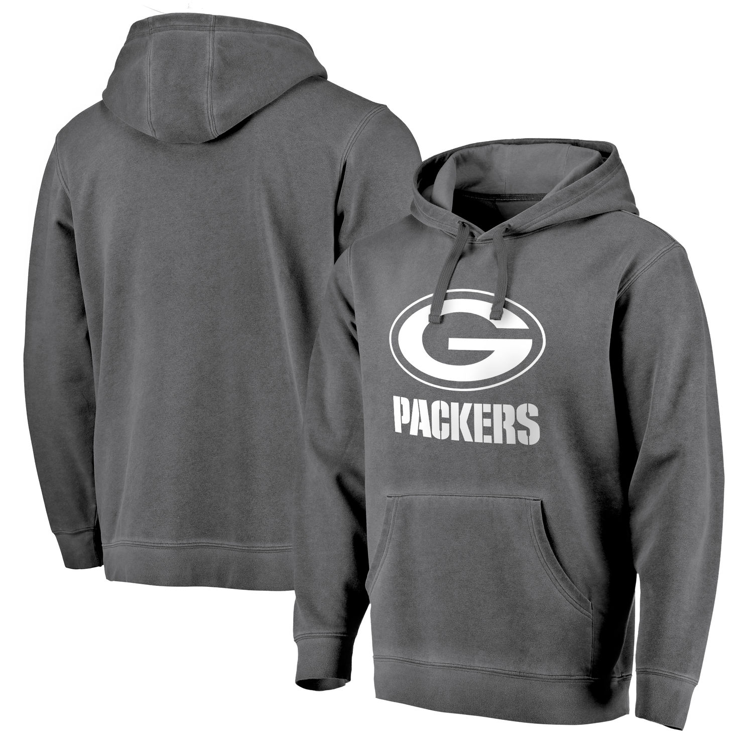 Men's Green Bay Packers NFL Pro Line by Fanatics Branded Black White Logo Shadow Washed Pullover Hoodie