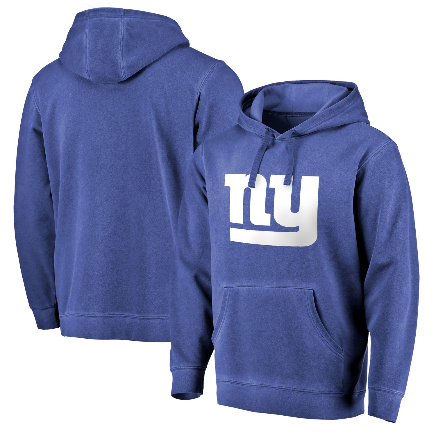 Men's New York Giants NFL Pro Line by Fanatics Branded Royal White Logo Shadow Washed Pullover Hoodie - Click Image to Close