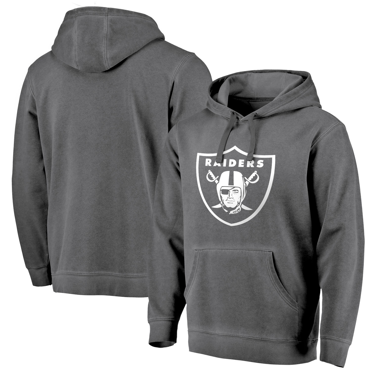 Men's Oakland Raiders NFL Pro Line by Fanatics Branded Black White Logo Shadow Washed Pullover Hoodie