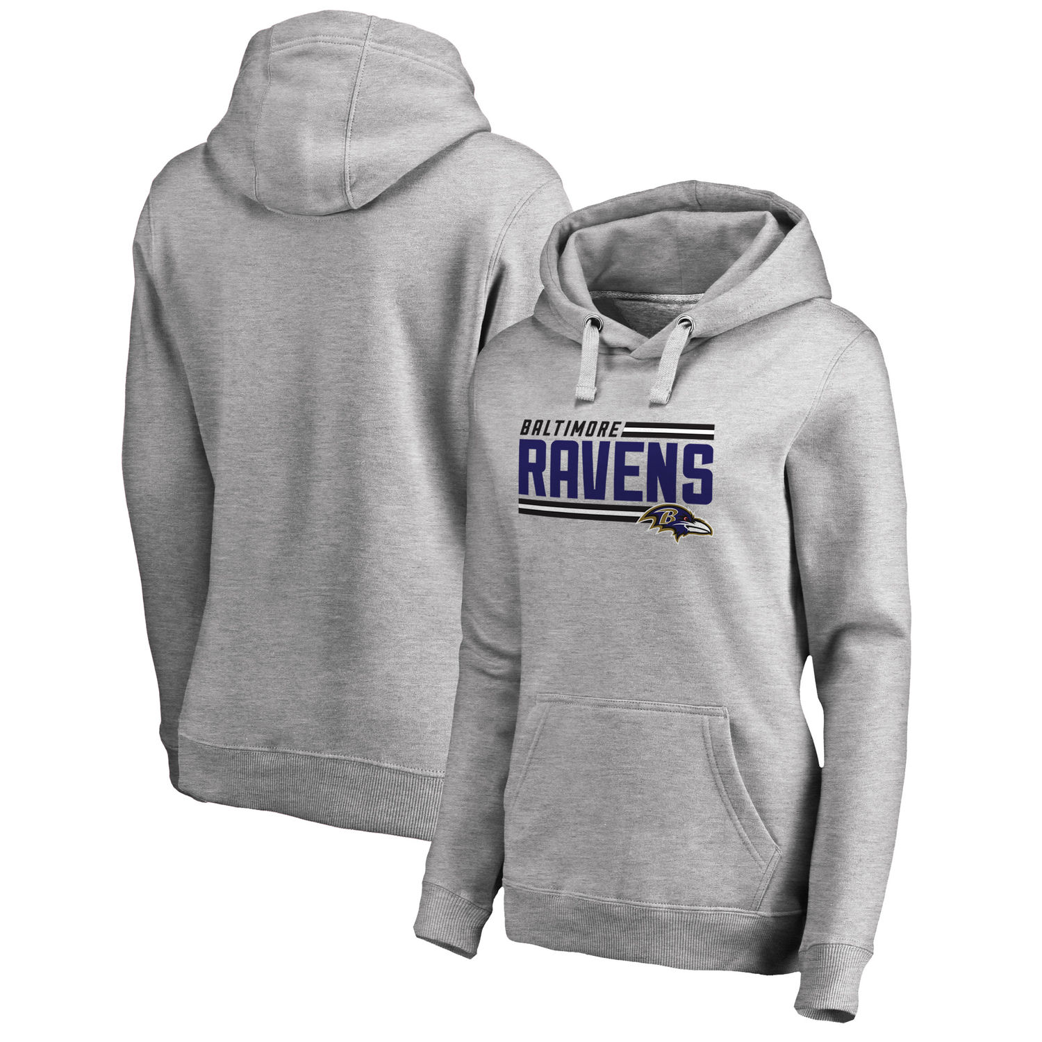 Women's Baltimore Ravens NFL Pro Line by Fanatics Branded Ash Iconic Collection On Side Stripe Pullover Hoodie