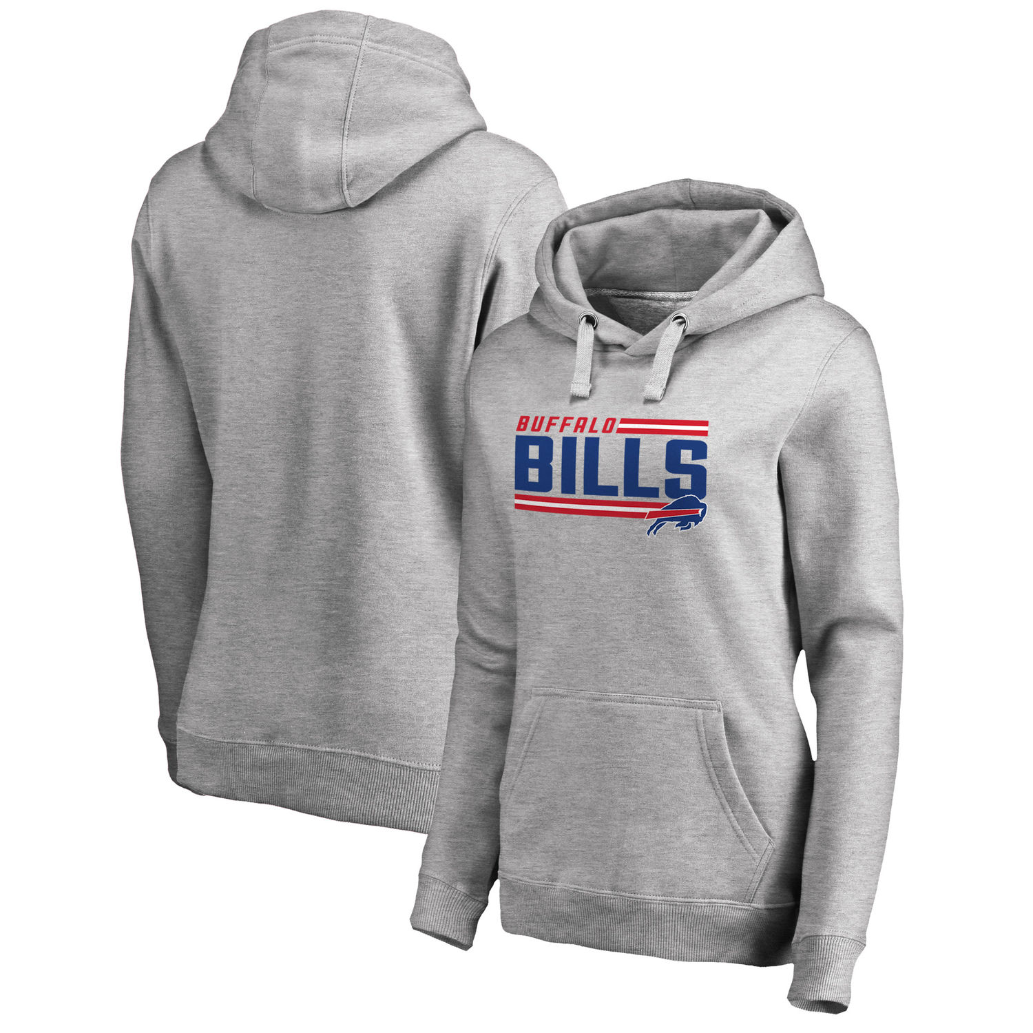 Women's Buffalo Bills NFL Pro Line by Fanatics Branded Ash Iconic Collection On Side Stripe Pullover Hoodie - Click Image to Close