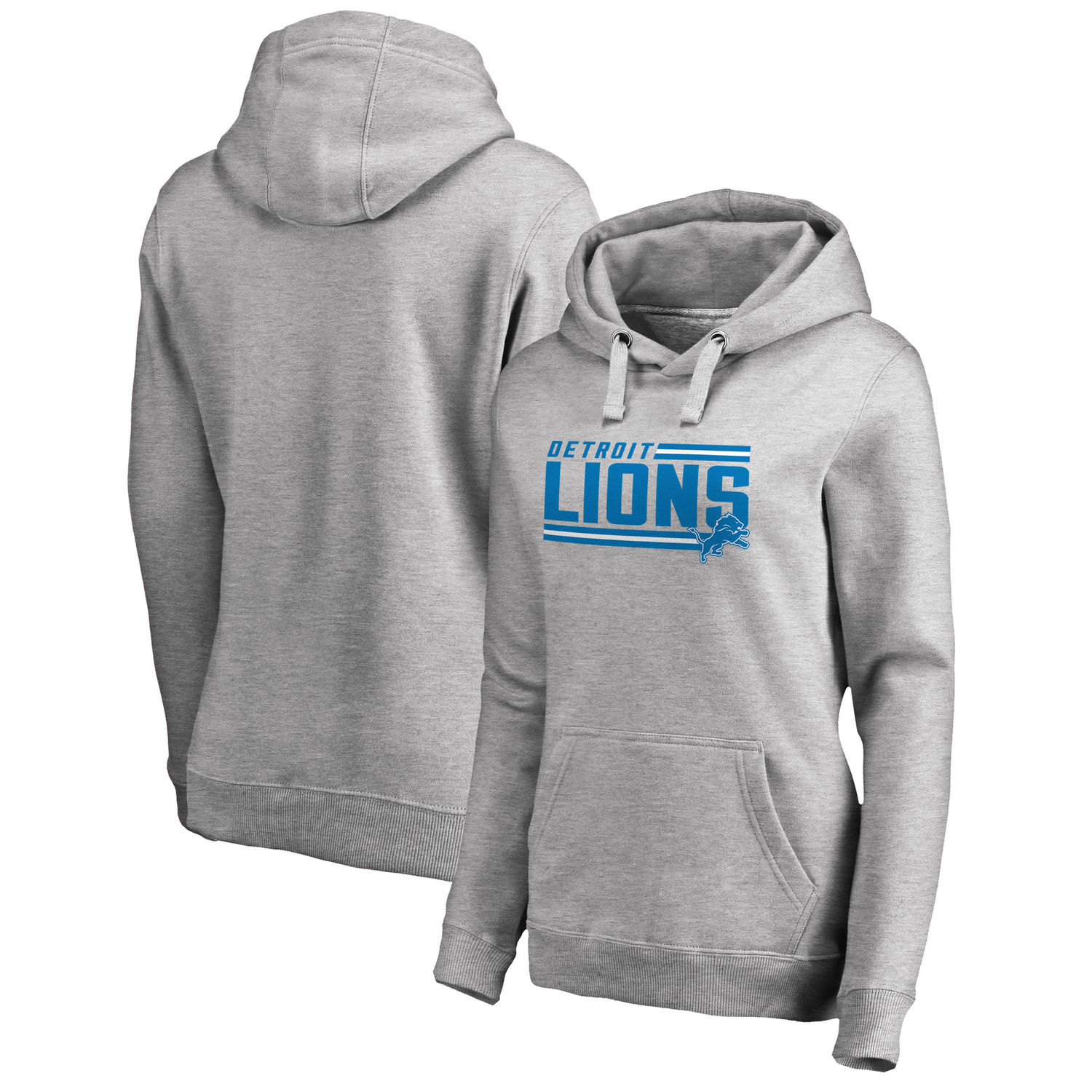 Women's Detroit Lions NFL Pro Line by Fanatics Branded Ash Iconic Collection On Side Stripe Pullover Hoodie - Click Image to Close