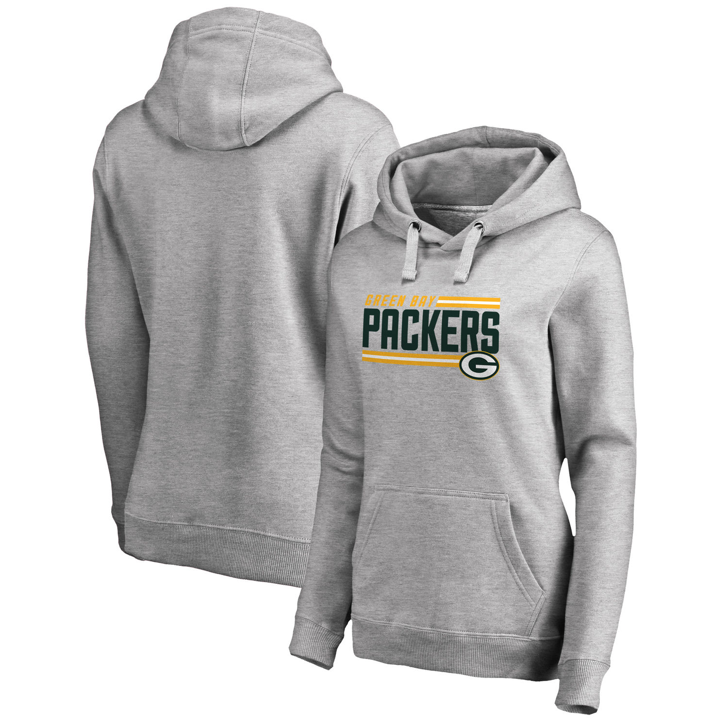 Women's Green Bay Packers NFL Pro Line by Fanatics Branded Ash Iconic Collection On Side Stripe Pullover Hoodie