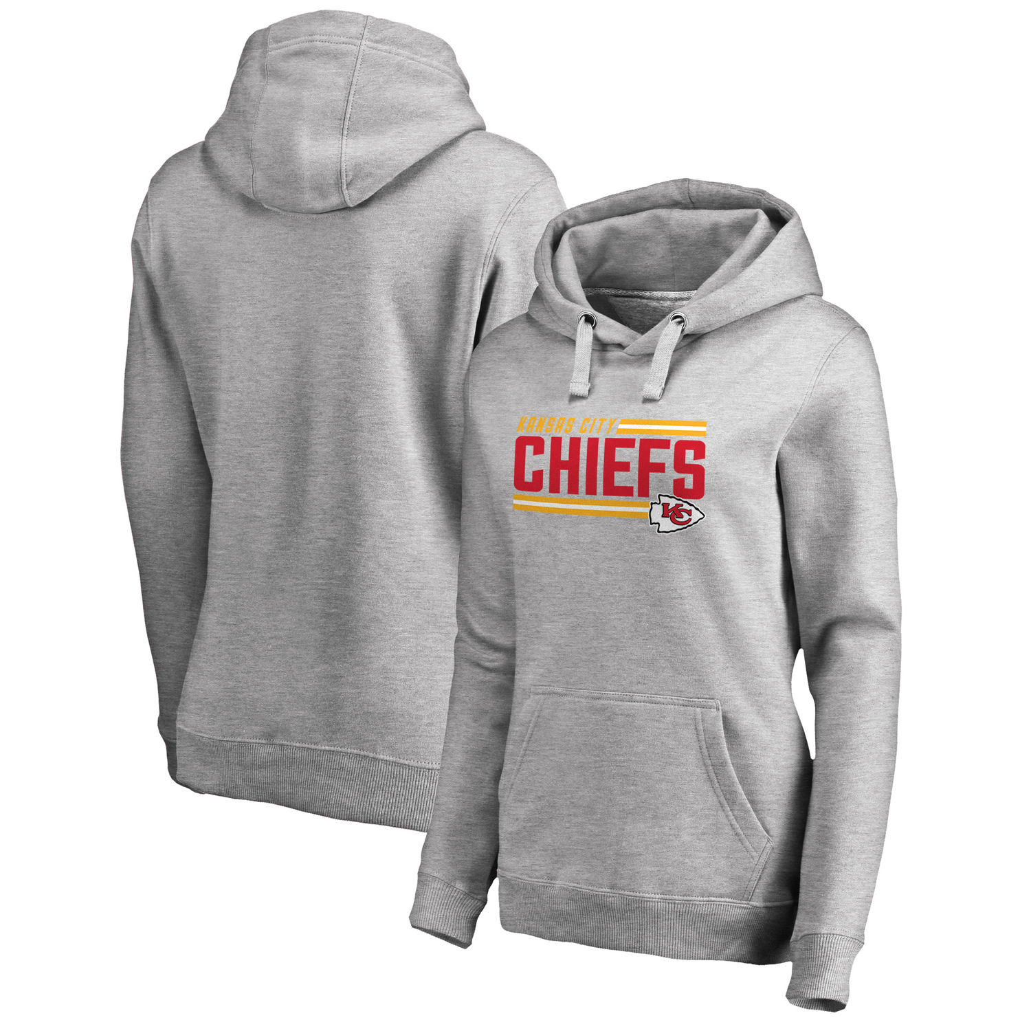 Women's Kansas City Chiefs NFL Pro Line by Fanatics Branded Ash Iconic Collection On Side Stripe Pullover Hoodie - Click Image to Close