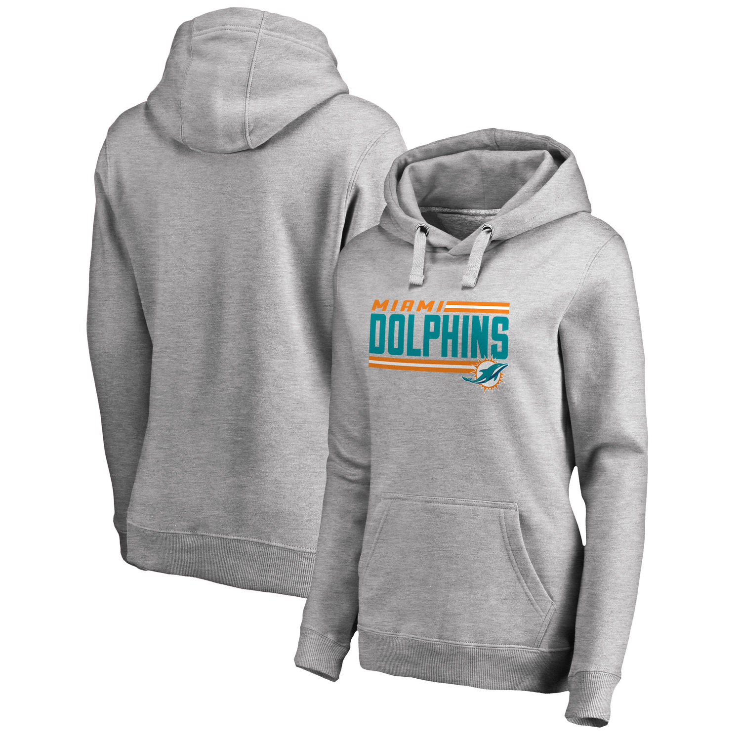 Women's Miami Dolphins NFL Pro Line by Fanatics Branded Ash Iconic Collection On Side Stripe Pullover Hoodie