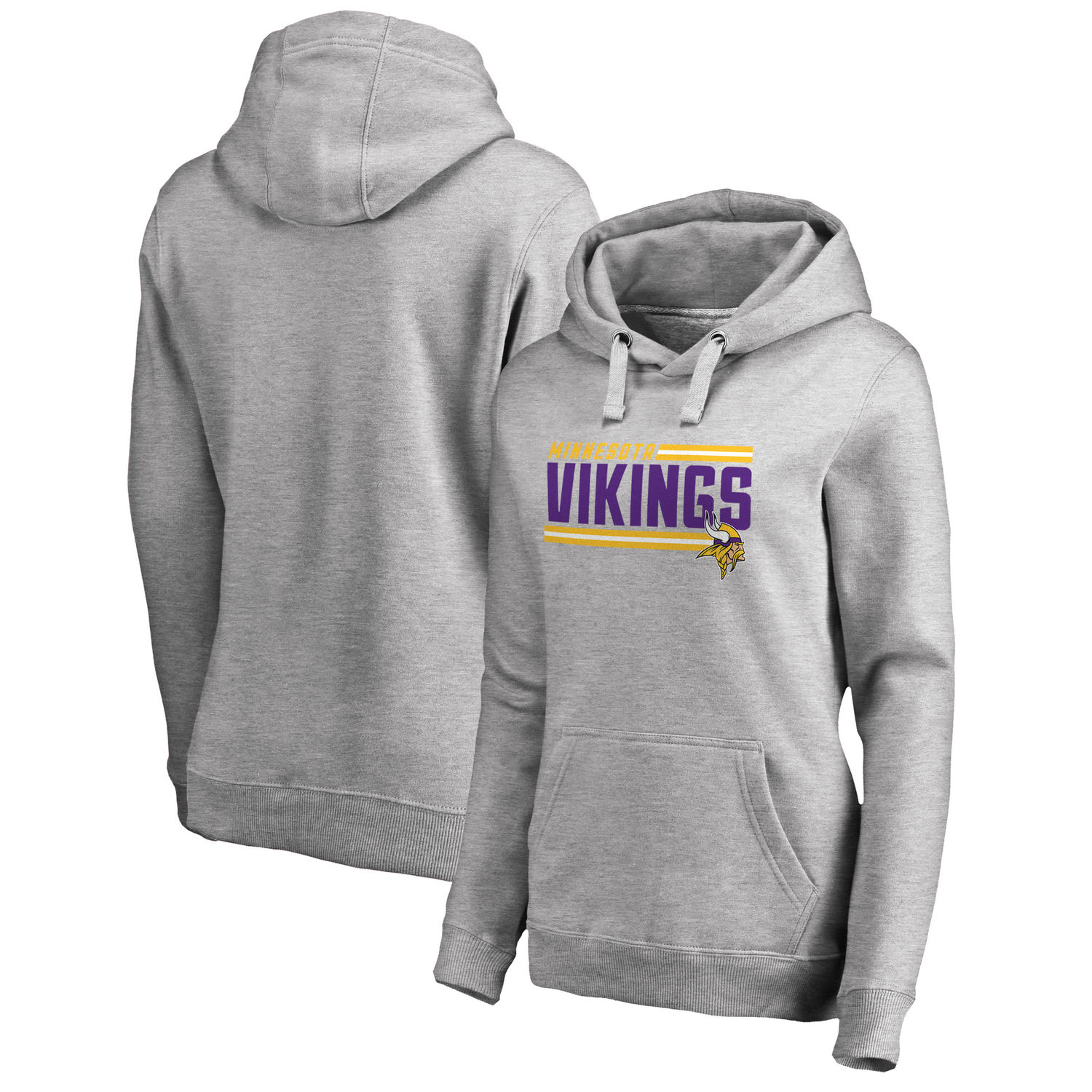 Women's Minnesota Vikings NFL Pro Line by Fanatics Branded Ash Iconic Collection On Side Stripe Pullover Hoodie - Click Image to Close