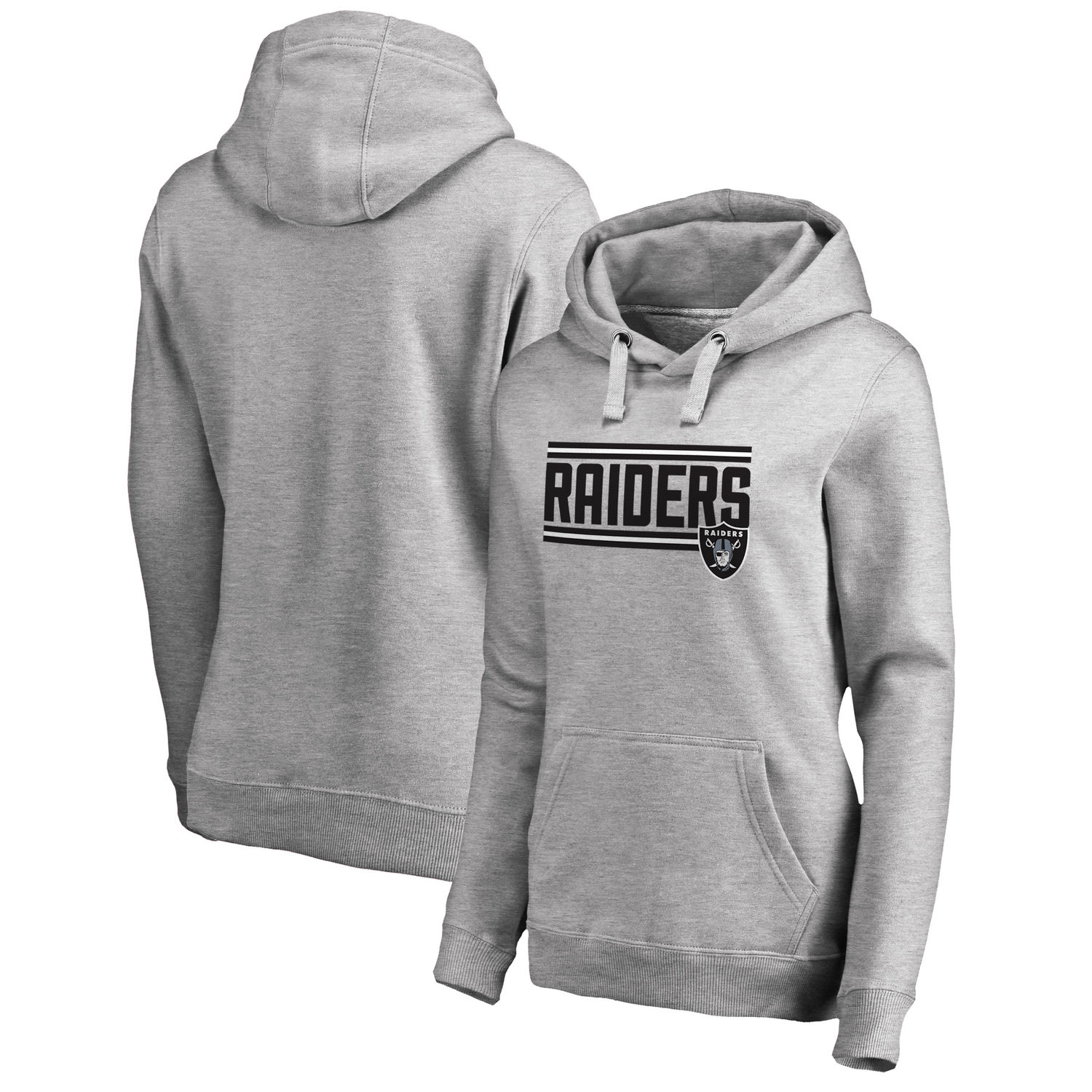 Women's Oakland Raiders NFL Pro Line by Fanatics Branded Ash Iconic Collection On Side Stripe Pullover Hoodie