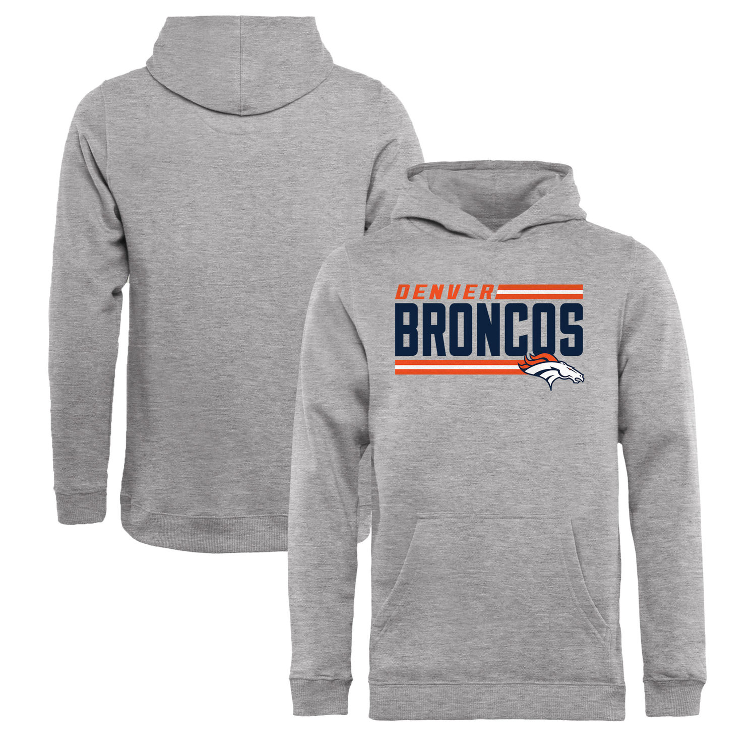 Youth Denver Broncos NFL Pro Line by Fanatics Branded Ash Iconic Collection On Side Stripe Pullover Hoodie