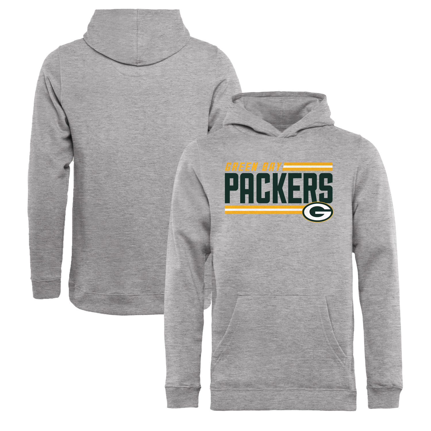 Youth Green Bay Packers NFL Pro Line by Fanatics Branded Ash Iconic Collection On Side Stripe Pullover Hoodie