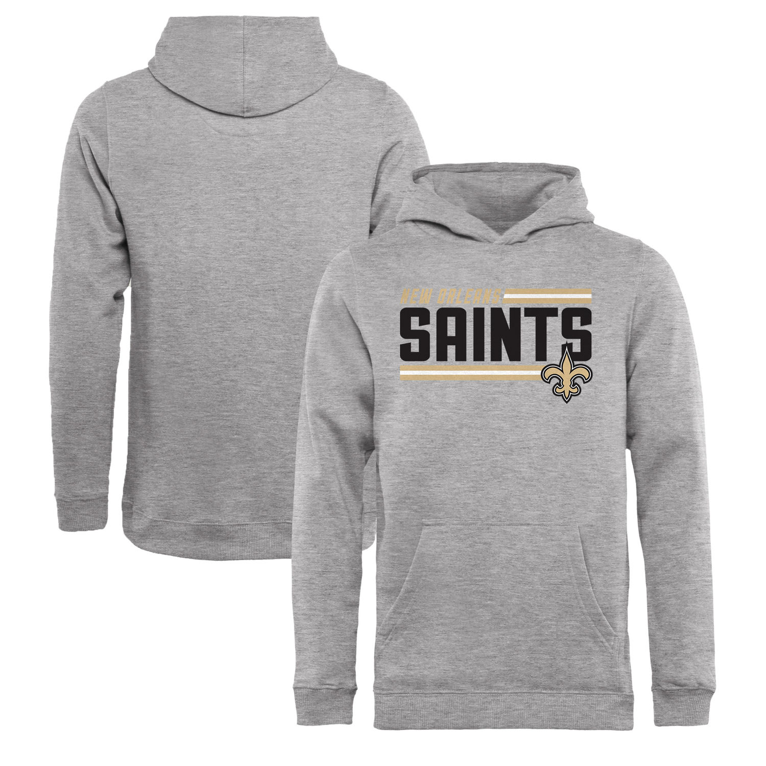 Youth New Orleans Saints NFL Pro Line by Fanatics Branded Ash Iconic Collection On Side Stripe Pullover Hoodie - Click Image to Close