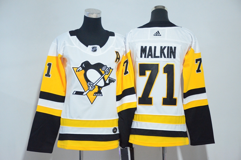 Penguins 71 Evgeni Malkin White Women Adidas Jersey - Click Image to Close