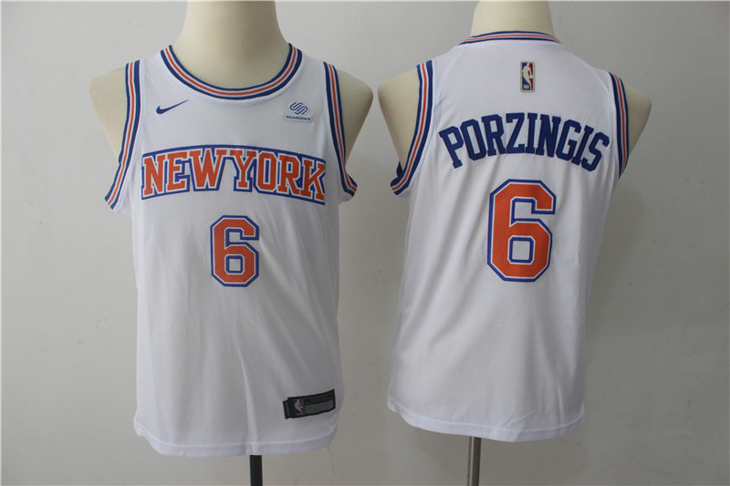 Knicks 6 Kristaps Porzingis White Youth Nike Swingman Jersey - Click Image to Close
