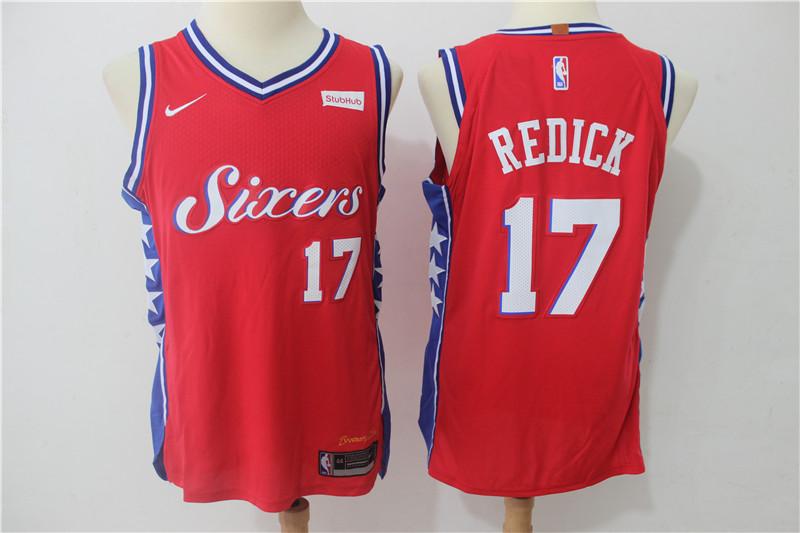 76ers 17 J.J. Redick Red Nike Authentic Jersey