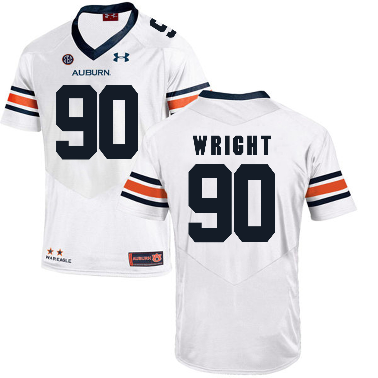 Auburn Tigers 90 Gabe Wright White College Football Jersey