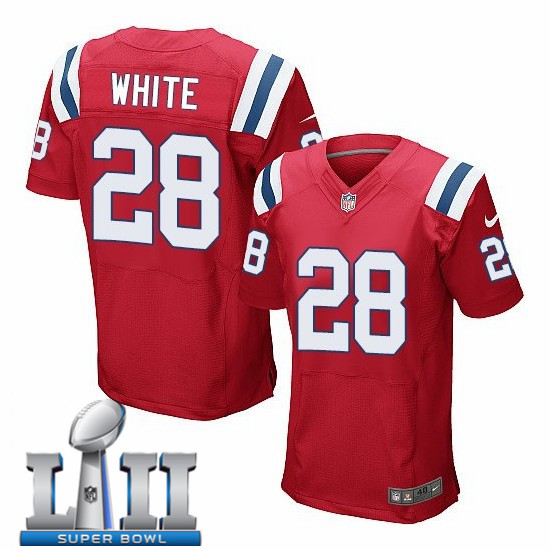 Nike Patriots 28 James White Red 2018 Super Bowl LII Elite Jersey