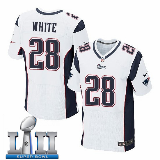 Nike Patriots 28 James White White 2018 Super Bowl LII Elite Jersey