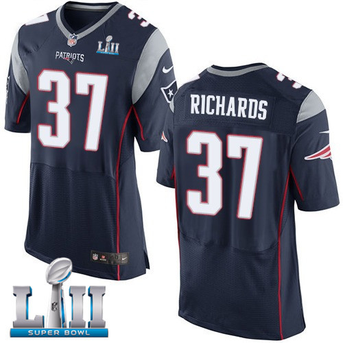 Nike Patriots 37 Jordan Richards Navy 2018 Super Bowl LII Elite Jersey