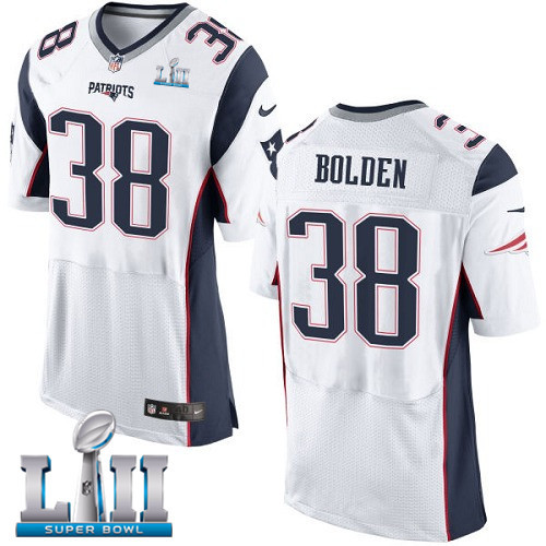 Nike Patriots 38 Brandon Bolden White 2018 Super Bowl LII Elite Jersey