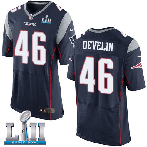 Nike Patriots 46 James Develin Navy 2018 Super Bowl LII Elite Jersey