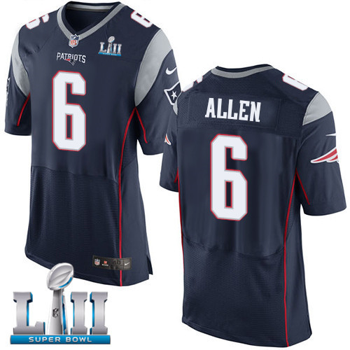 Nike Patriots 6 Ryan Allen Navy 2018 Super Bowl LII Elite Jersey
