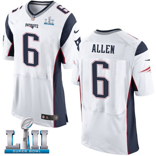 Nike Patriots 6 Ryan Allen White 2018 Super Bowl LII Elite Jersey